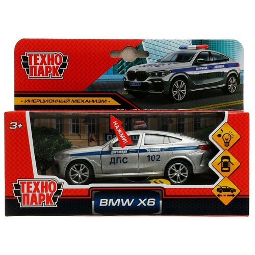 Машина металлическая ТехноПарк BMW X6 Полиция ДПС, серебристая, свет+звук машина металлическая технопарк renault logan дпс свет звук