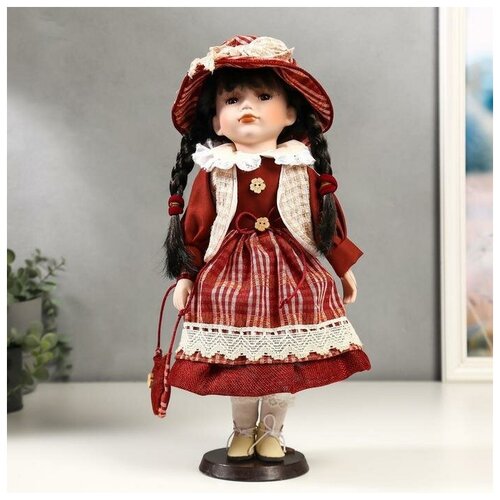 фото Кукла коллекционная керамика "иришка в красном платье в клетку" 40 см mikimarket