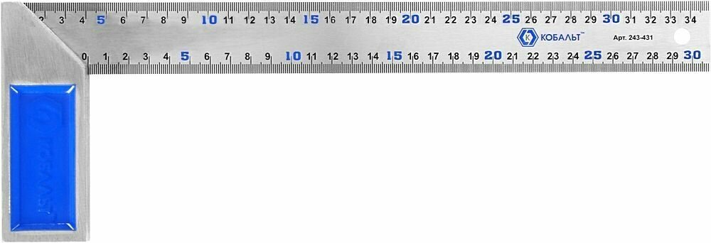 Угольник кобальт столярный 350 мм, нерж. сталь , чугунное основание (243-431)