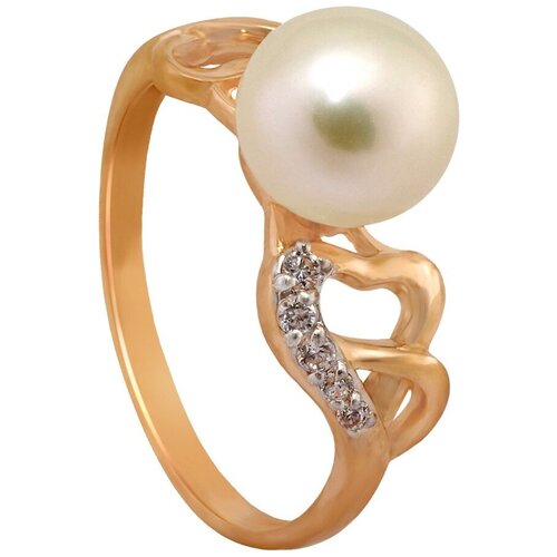 фото Примаэксклюзив кольцо с жемчугом и фианитами из красного золота 190-1-554р, размер 18