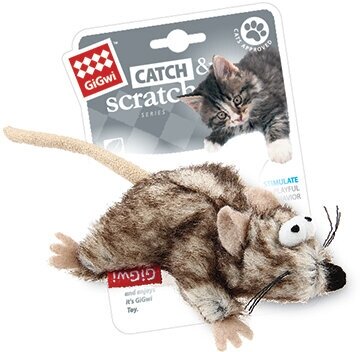 Игрушка для кошек GiGwi Catch & Scratch Мышка (75383), бежевый/коричневый, 1шт.