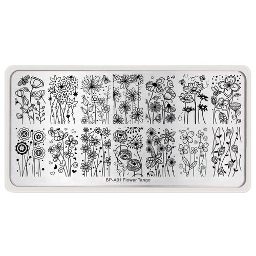 Born Pretty пластина Flower Tango BP-A01 12 х 6 см Silver