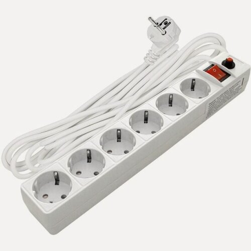 Изображение товара Удлинитель с сетевым фильтром Universal 6х7м с заземл. 10А IP20 ПВС 3х0.75 защ. шторки бел. 967U-3007