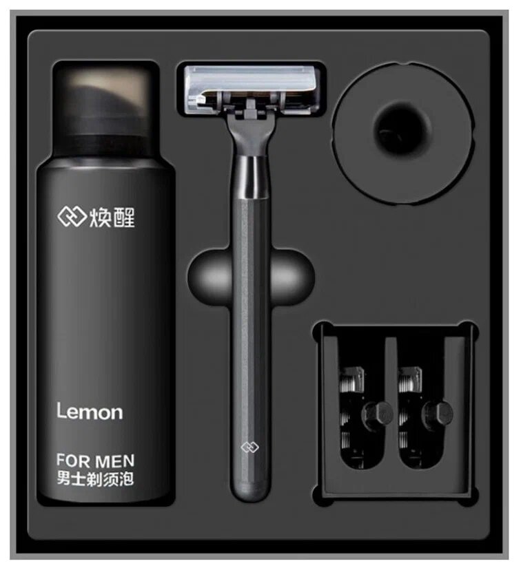 Набор Xiaomi пена, подставка, бритвенный станок Lemon H-300-6, черный