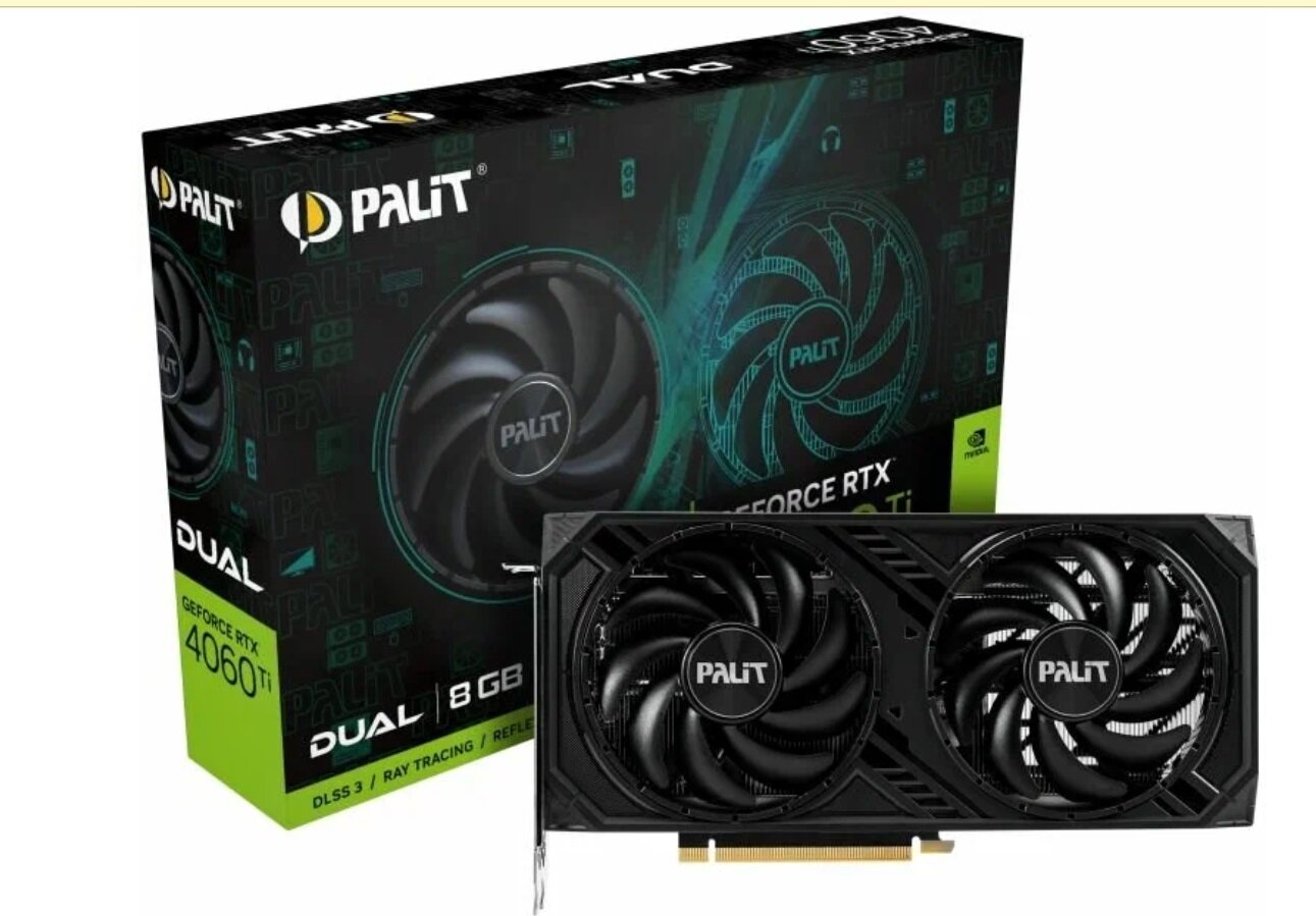 Видеокарта Palit RTX 4060 Ti DUAL, 8 ГБ (NE6406T019P1-1060D)