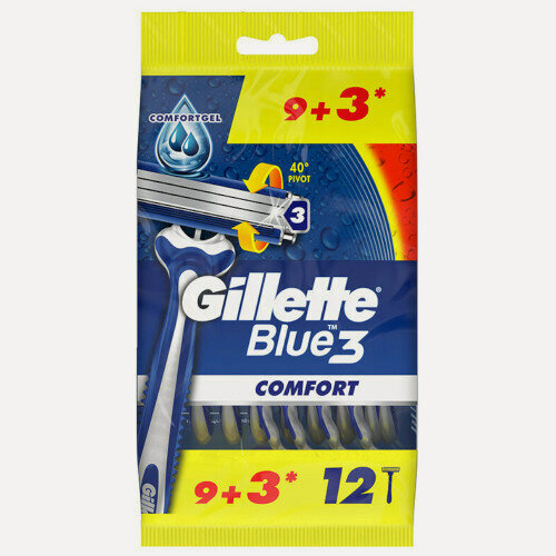Изображение товара Одноразовые бритвенные станки Gillette Blue-3 Comfort, 12 шт. (плавающая головка)