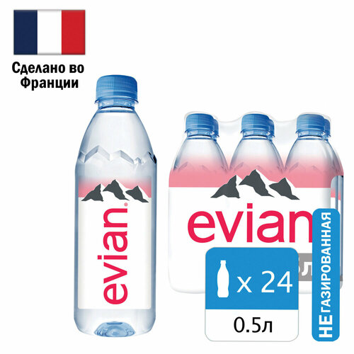 Вода негазированная минеральная EVIAN 0,5 л, 13861 упаковка 24 шт.