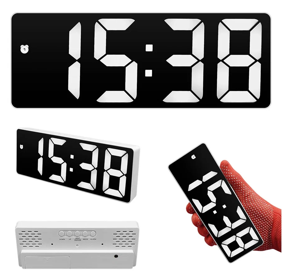 Часы электронные цифровые настольные с будильником, термометром и календарем (прмт-103231) белая подсветка (белый корпус)