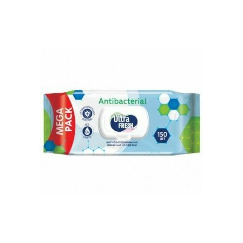 Ultra Fresh Влажные салфетки, Antibacterial, С клапаном, 150 штук