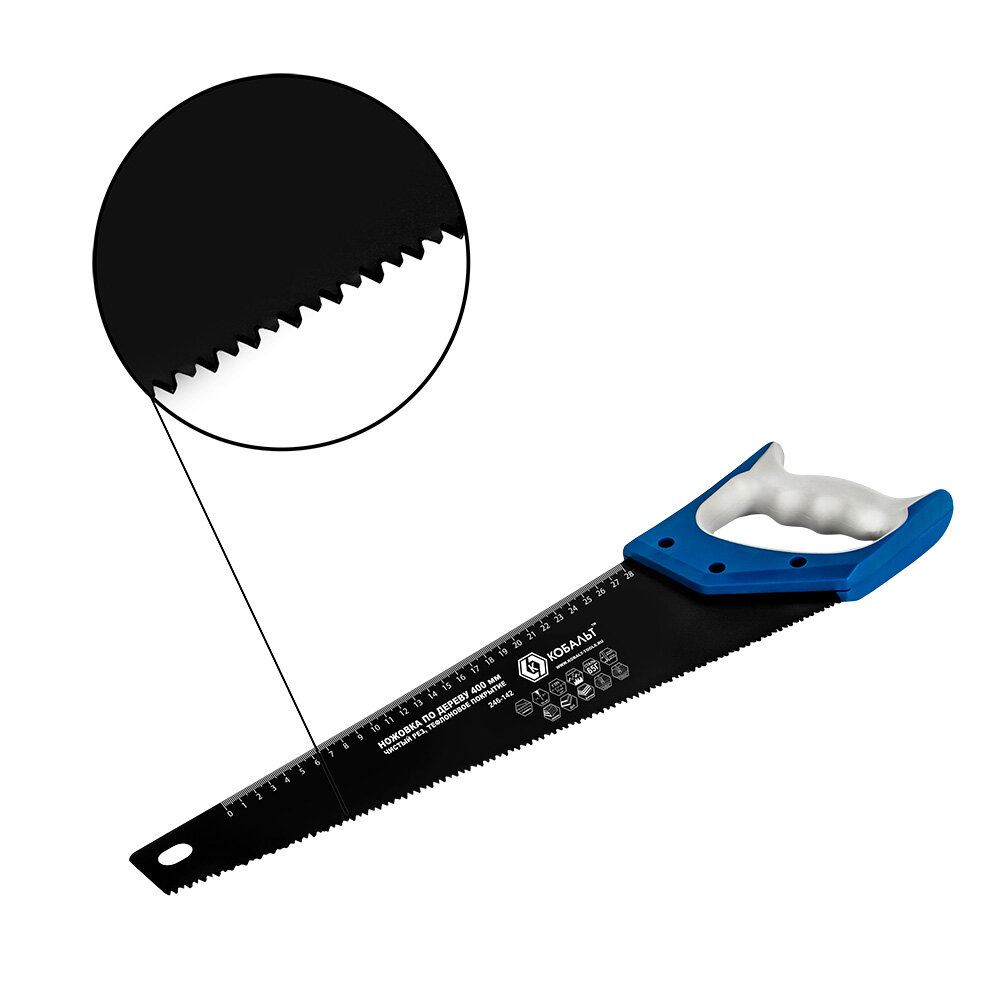 Ножовка по дереву кобальт 400 мм, шаг 3,5 мм/ 7 TPI, тефлоновое покрытие закаленный зуб, 3 (246-142)