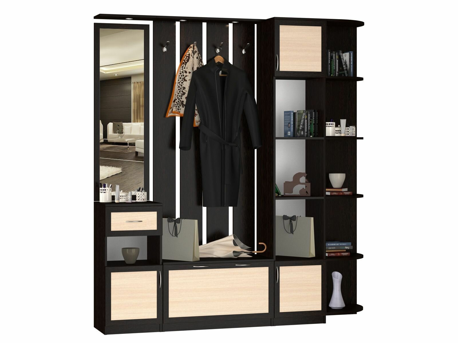 Прихожая в коридор "Летиция" 190х210х35, венге цаво / дуб молочный