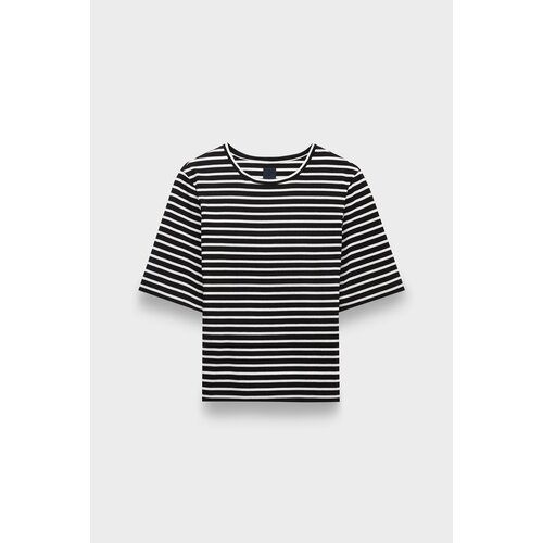 фото Футболка juun.j basic slim stripe t-shirt black, размер 42, черный