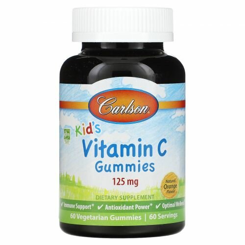 Kid's с витамином С Carlson Labs, с натуральным апельсиновым вкусом, 125 мг, 60 жевательных конфет
