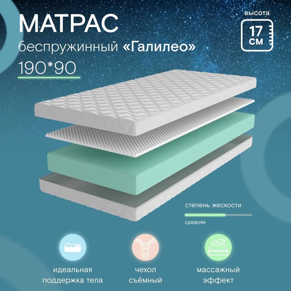 Матрас беспружинный Галилео 90 х 190 см, Ramelka Mattress