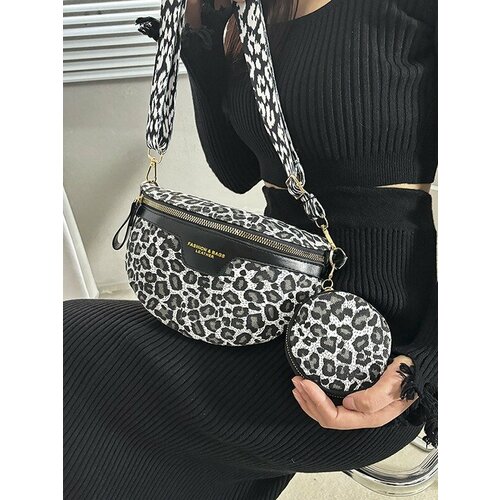 Сумка кросс-боди , фактура зернистая, черно-леопардовый