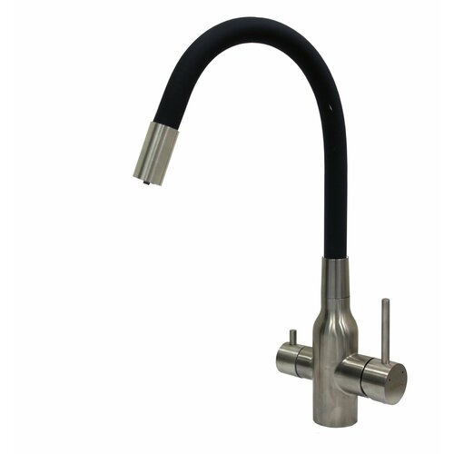 N413. PB5.1 Смеситель NAVAQ однорукий д/кухни с подкл. фильтра, сатин/черный, нерж. сталь, бок. ручка