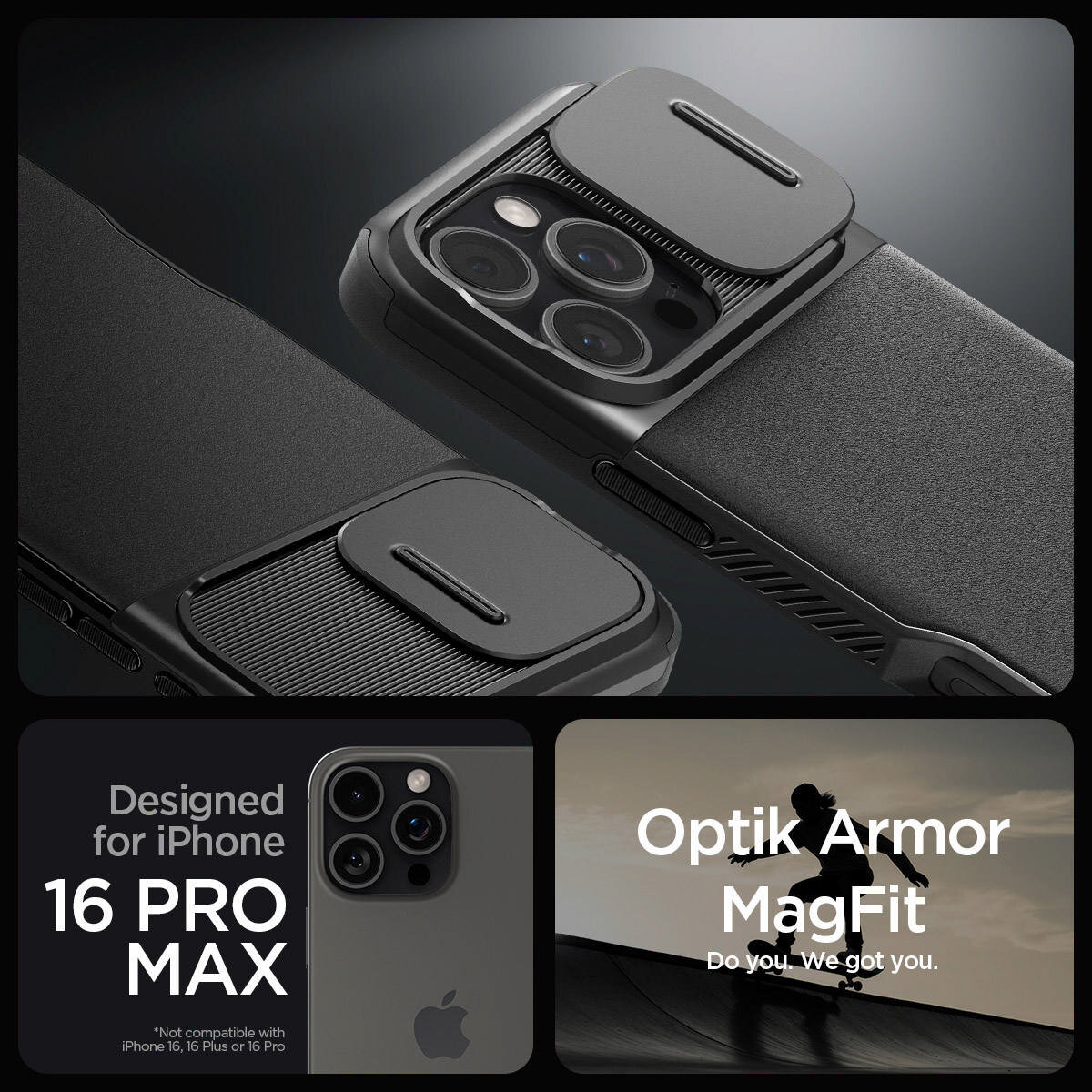 Чехол Spigen на iPhone 16 Pro Max (ACS08015) Optik Armor MagSafe / Спиген Чехол для Айфон 16 Про Макс Черный