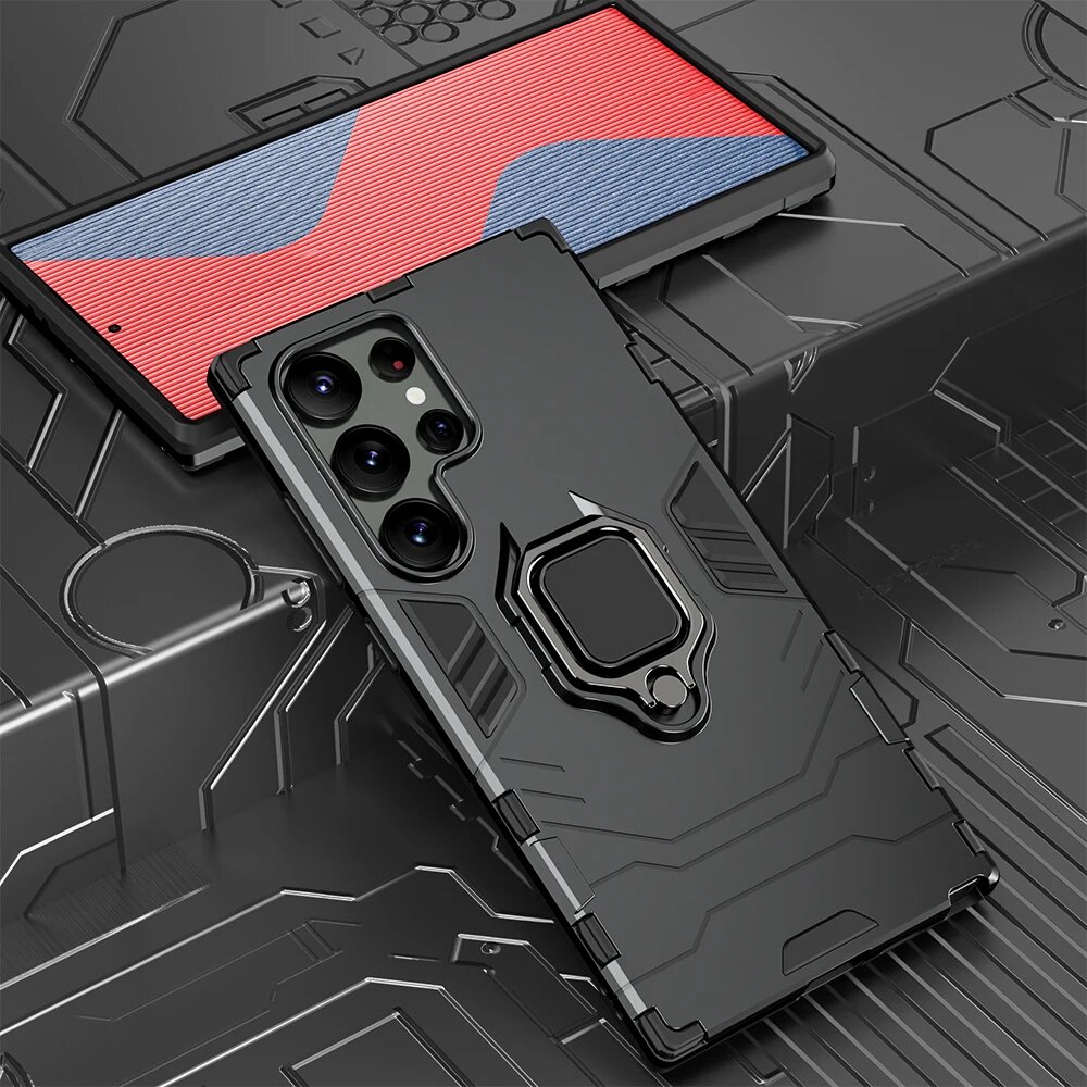 Ударопрочный армированный чехол KEYSION для Samsung S24 Ultra 5G S24 + Plus, силиконовый + поликарбонатный чехол-подставка с кольцом для телефона Galaxy S23 S22 S21 Ultra, Черный, for Galaxy S24 Plus