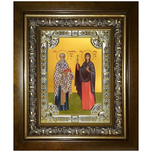 Икона Киприан и Иустина, 18х24 см, в окладе и киоте икона святые киприан и иустина на мдф 10х12