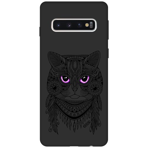 фото Ультратонкая защитная накладка soft touch для samsung galaxy s10 с принтом "grand cat" черная gosso