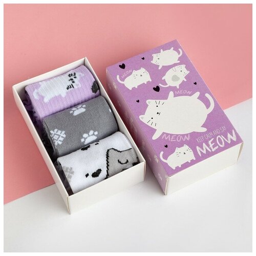 фото Носки kaftan 3 пары, размер 29-31, белый, серый