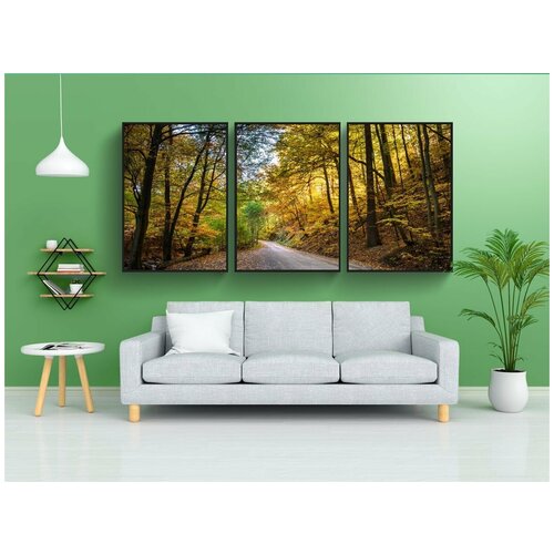 фото Набор модулных постеров для интерьера "лес, осенние листья, лесная тропа" 60x90 см. в тубусе, без рамки lotsprints