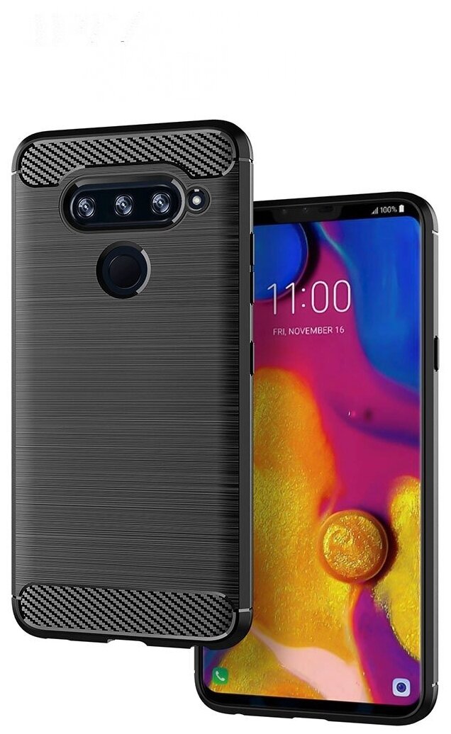 Чехол панель-бампер MyPads для LG V40 ThinQ / LG V40 из прочного силикона с матовой отделкой «под карбон» черная