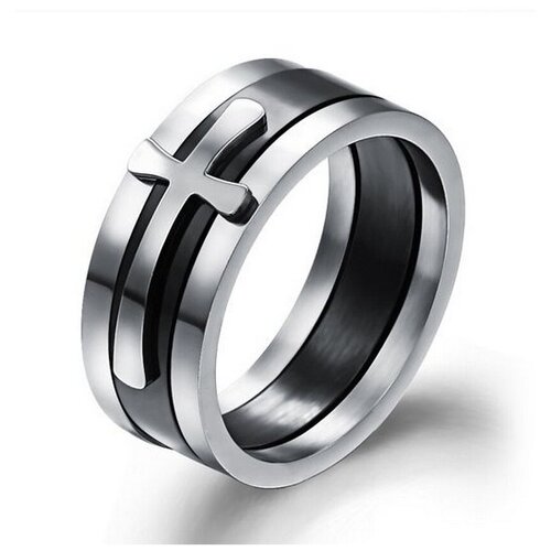 фото Кольцо 2beman, нержавеющая сталь, размер 19.5, черный, серебряный