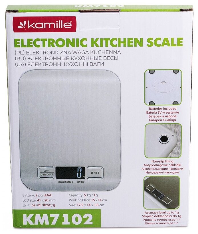 Весы кухонные электронные Kamille KM-7102 Серебристый - фотография № 1