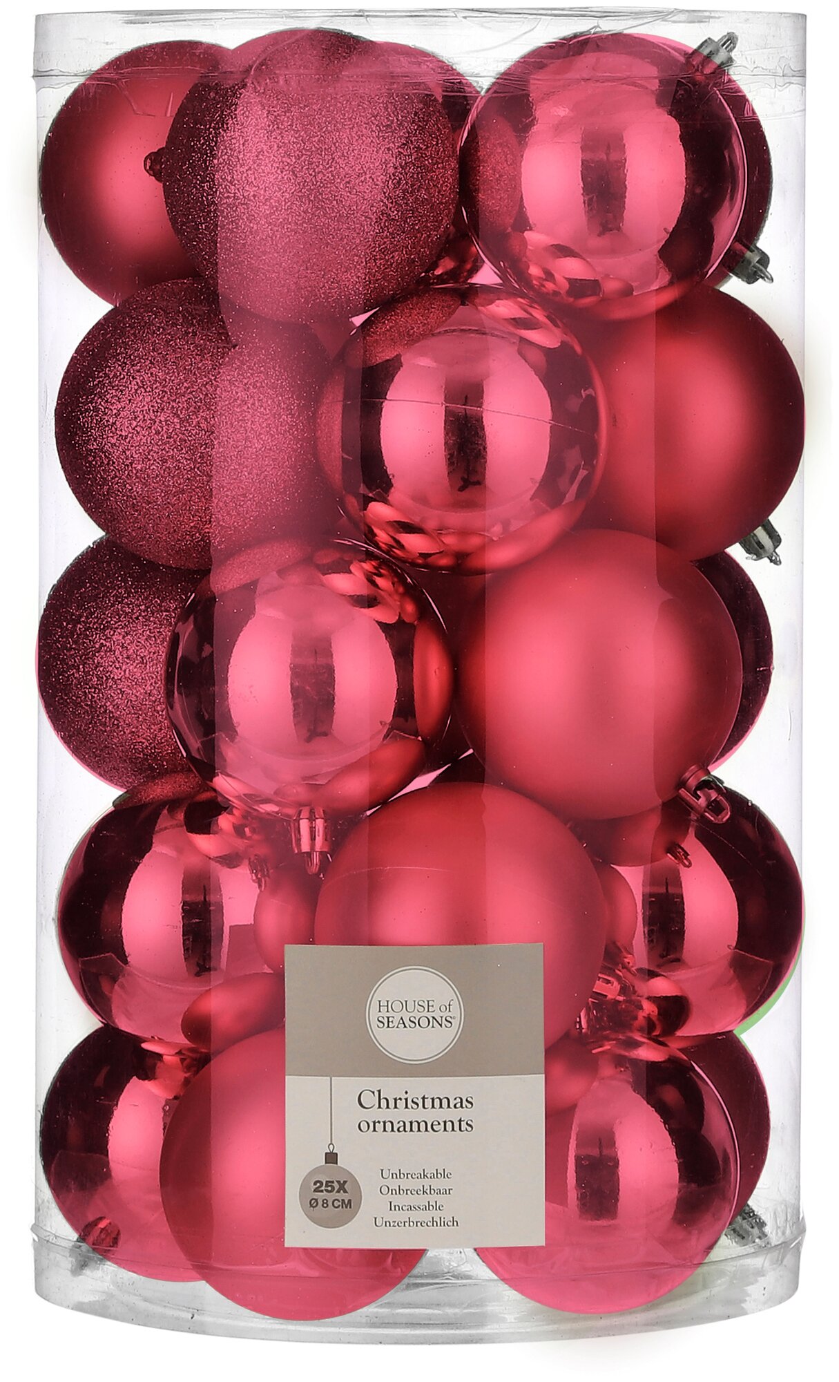 Набор елочных шаров House of seasons 85749, темно-розовый, 8 см, 25 шт.