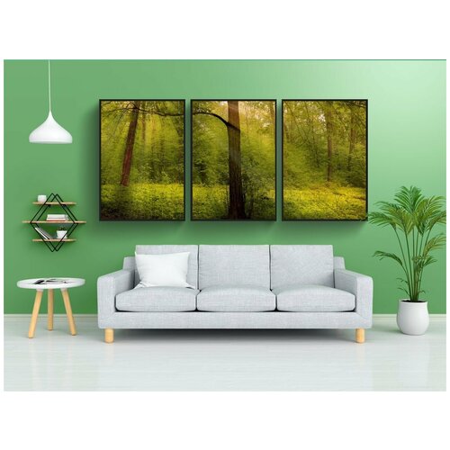 фото Набор модулных постеров для интерьера "лес, лучи, природа" 60x90 см. в тубусе, без рамки lotsprints