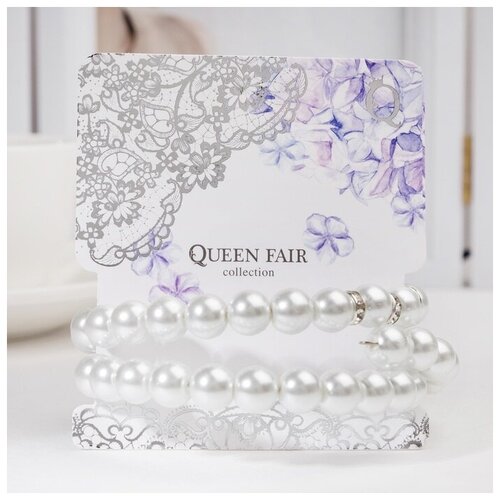 фото Браслет-пружинка queen fair "жемчужинка морская", 3 ряда, цвет белый в серебре, l 7 см