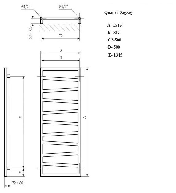 Quadro Zigzag VIP 131x50 (см) полотенцесушитель водяной - фотография № 8