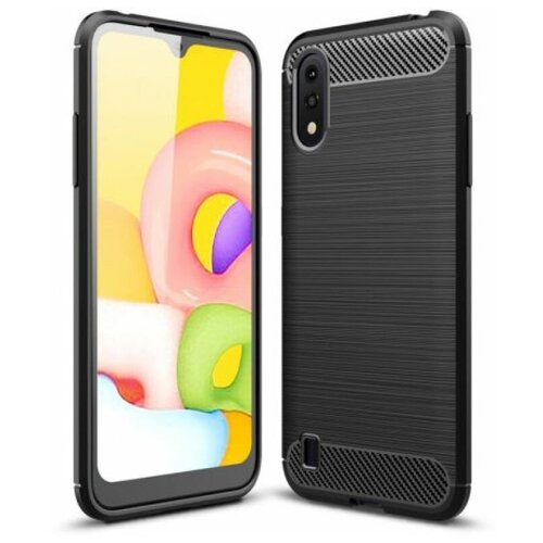 Brodef Carbon Силиконовый чехол для Samsung Galaxy A01 Черный