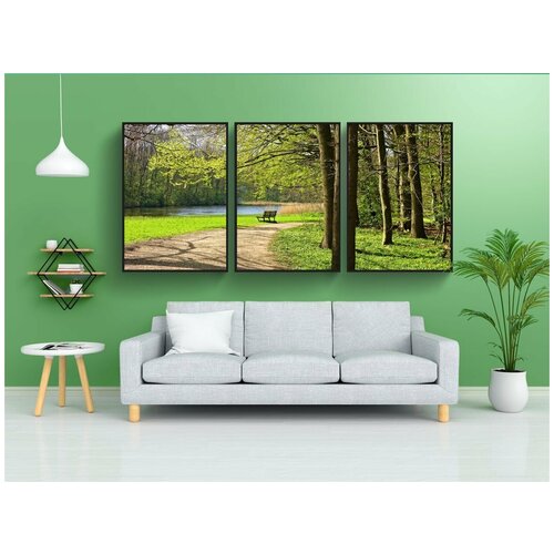 фото Набор модулных постеров для интерьера "парк, дорожка, скамейка" 60x90 см. в тубусе, без рамки lotsprints