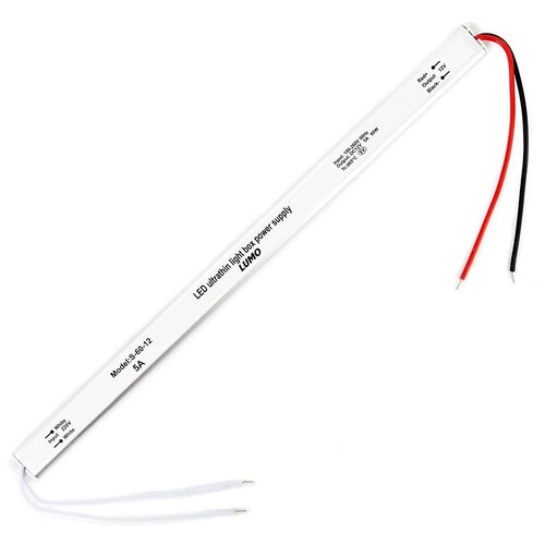 Блок питания для светодиодной ленты LUMO ультратонкий, 12В, мощность 60 Вт, степень защиты IP20. Размер: 290х16х17 мм. Блок для питания светодиодных изделий стабилизированным напряжением 12В