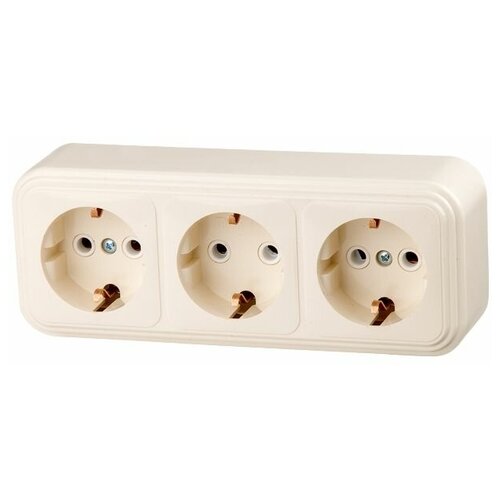Розетка 3-ая (открытая, с/з) бежевая, Стандарт, Юпитер (RA 16-365 БЖ) (JP7430-10) (юпитер)