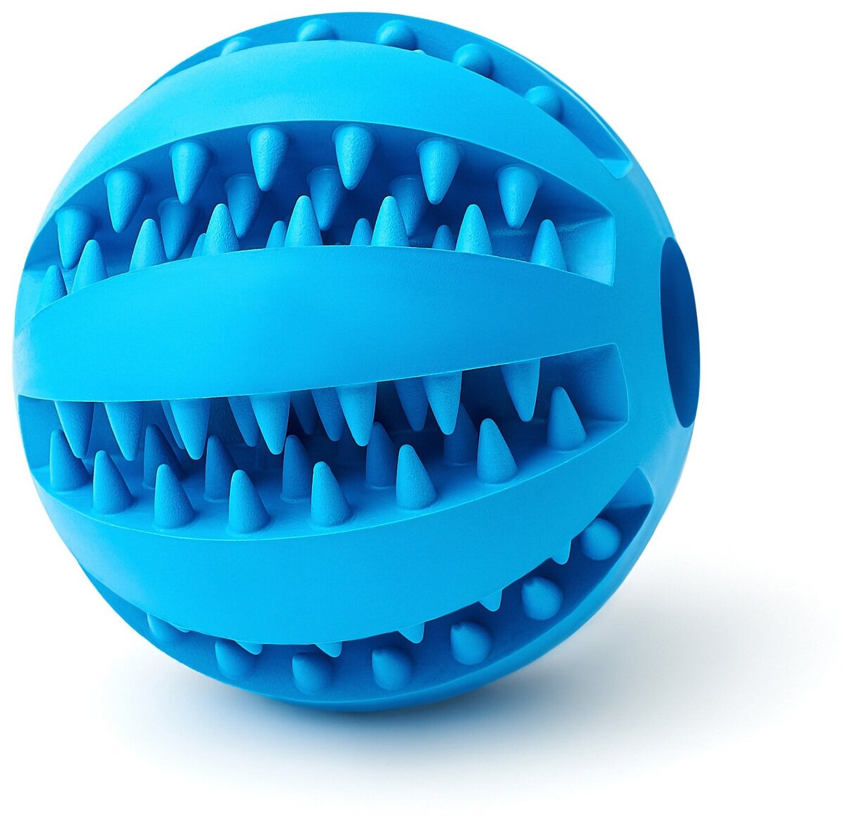 Игрушка мяч для собак резиновый неубиваемый "Чистые Клыки", "Играй Гуляй", со вкусом мяты, цвет: голубой, диаметр 7 см
