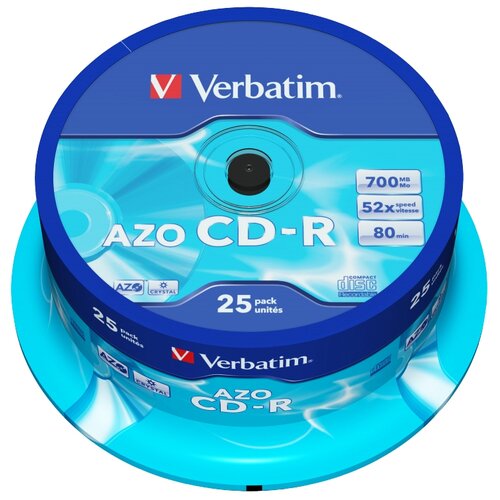 Диск CD-RVerbatim700Mb 52x AZO Crystal, 25 шт. диск cd r verbatim 43352 azo crystal