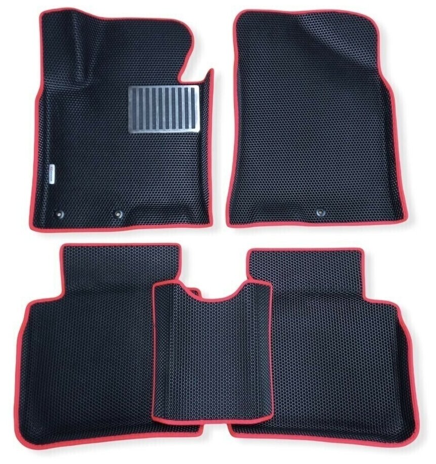 Автомобильные коврики ЕВА / EVA для Hyundai i40 2012-2019 / Хендай ай 40 / 3D 3д / с бортами / черный-красный + металлический подпятник