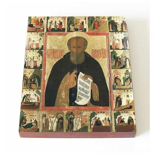 Преподобный Димитрий Прилуцкий с житием, печать на доске 13*16,5 см