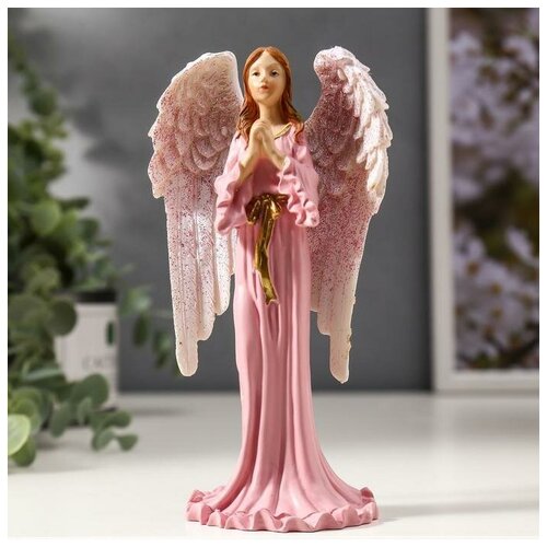 фото Сувенир полистоун "девушка ангел-хранитель в розовом платье - молитва" 16х8х5 см 4838695 сима-ленд