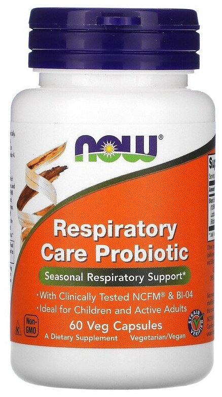 Капсулы NOW Respiratory Care Probiotic, 50 г, 60 шт.