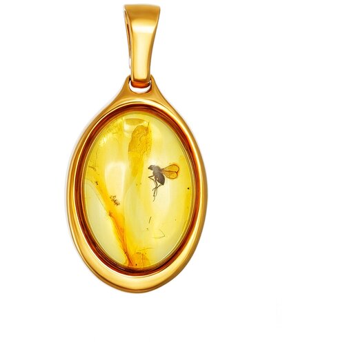 фото Amberholl изящная подвеска «клио» из натурального янтаря с инклюзом мушки и золочённого серебра
