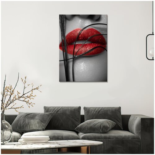 Интерьерная картина на холсте/картина на стену/в гостиную/спальню - Девушка с ярко-красными губами 30х40
