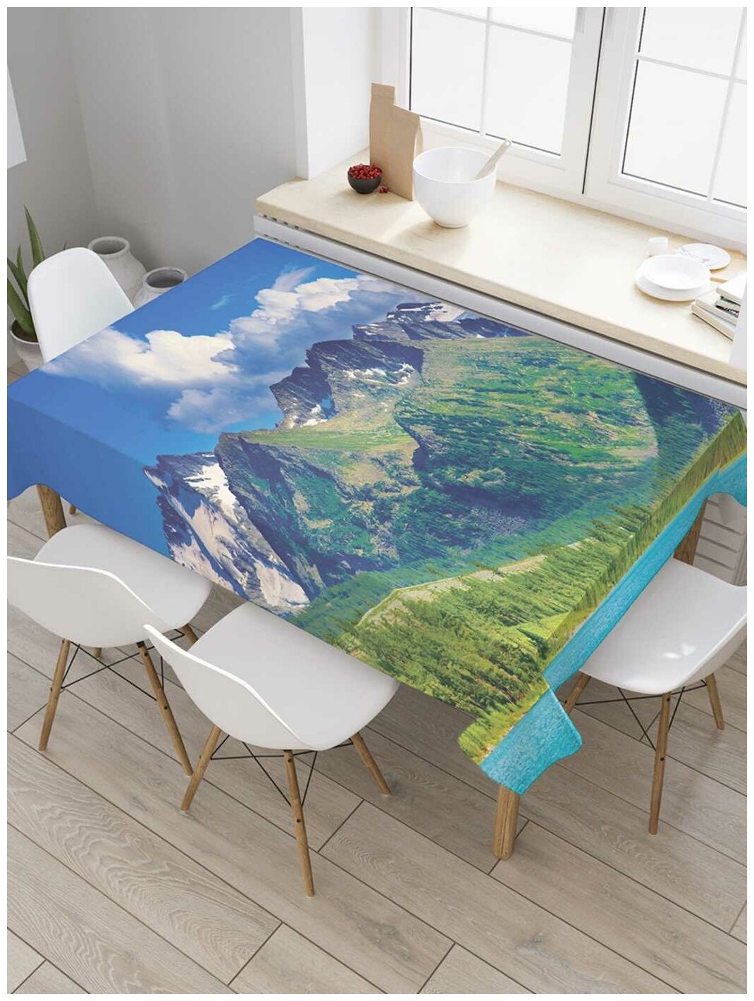 Скатерть прямоугольная JoyArty на кухонный стол "Горное настроение" из оксфорда, 180x145 см