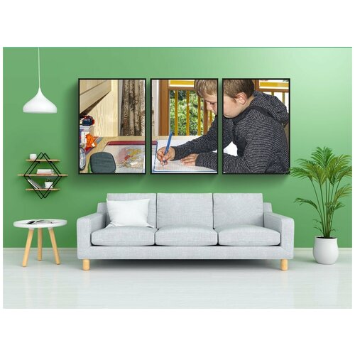 фото Набор модулных постеров для интерьера "домашнее задание, школьник, дому" 60x90 см. в тубусе, без рамки lotsprints