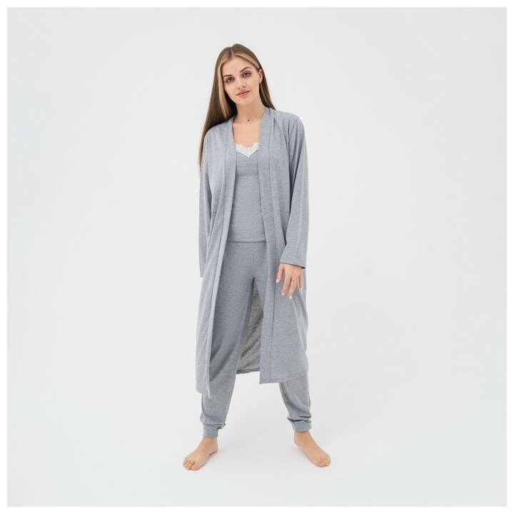 Пижама Kaftan, длинный рукав, карманы, размер 44, серый - фотография № 10