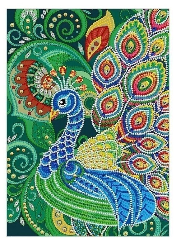 фото Картина стразами своими руками Павлин без подрамника