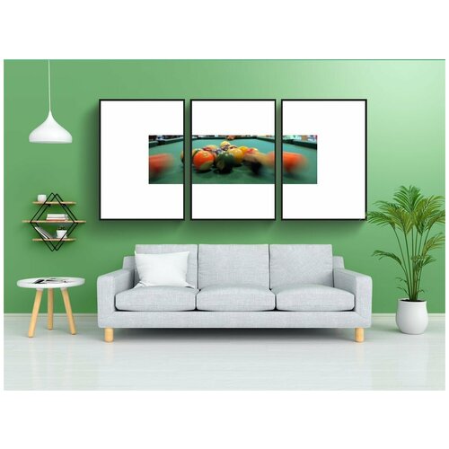 фото Набор модулных постеров для интерьера "бильярд, мячи, удар" 60x90 см. в тубусе, без рамки lotsprints